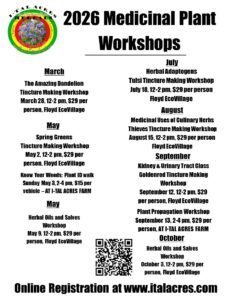 2026 medicinal plant workshops 1 Medicinal Herb Farm, Tinctures, Apothecary