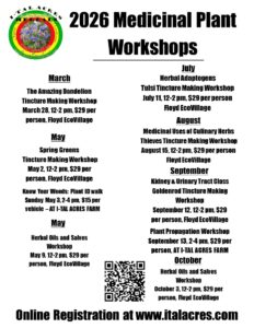 2026 medicinal plant workshops Medicinal Herb Farm, Tinctures, Apothecary